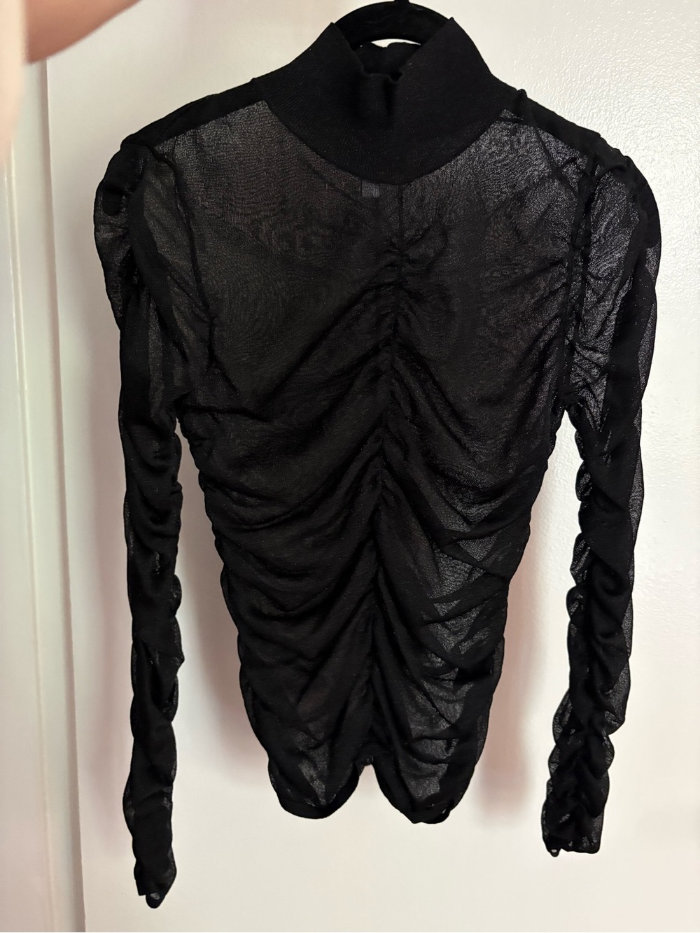 Sheer ruched long sleeve top